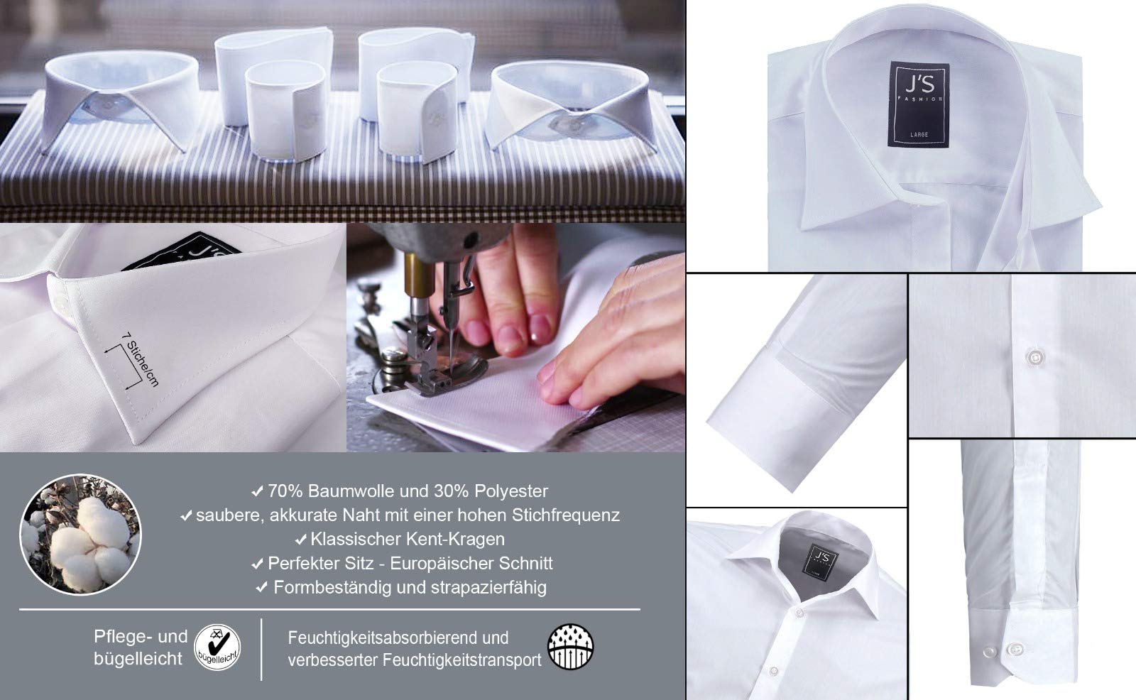 J'S FASHION Camicia da Uomo a Maniche Lunghe, Slim Fit, Facile da Stirare, Taglie UE: dalla S alla 6XL