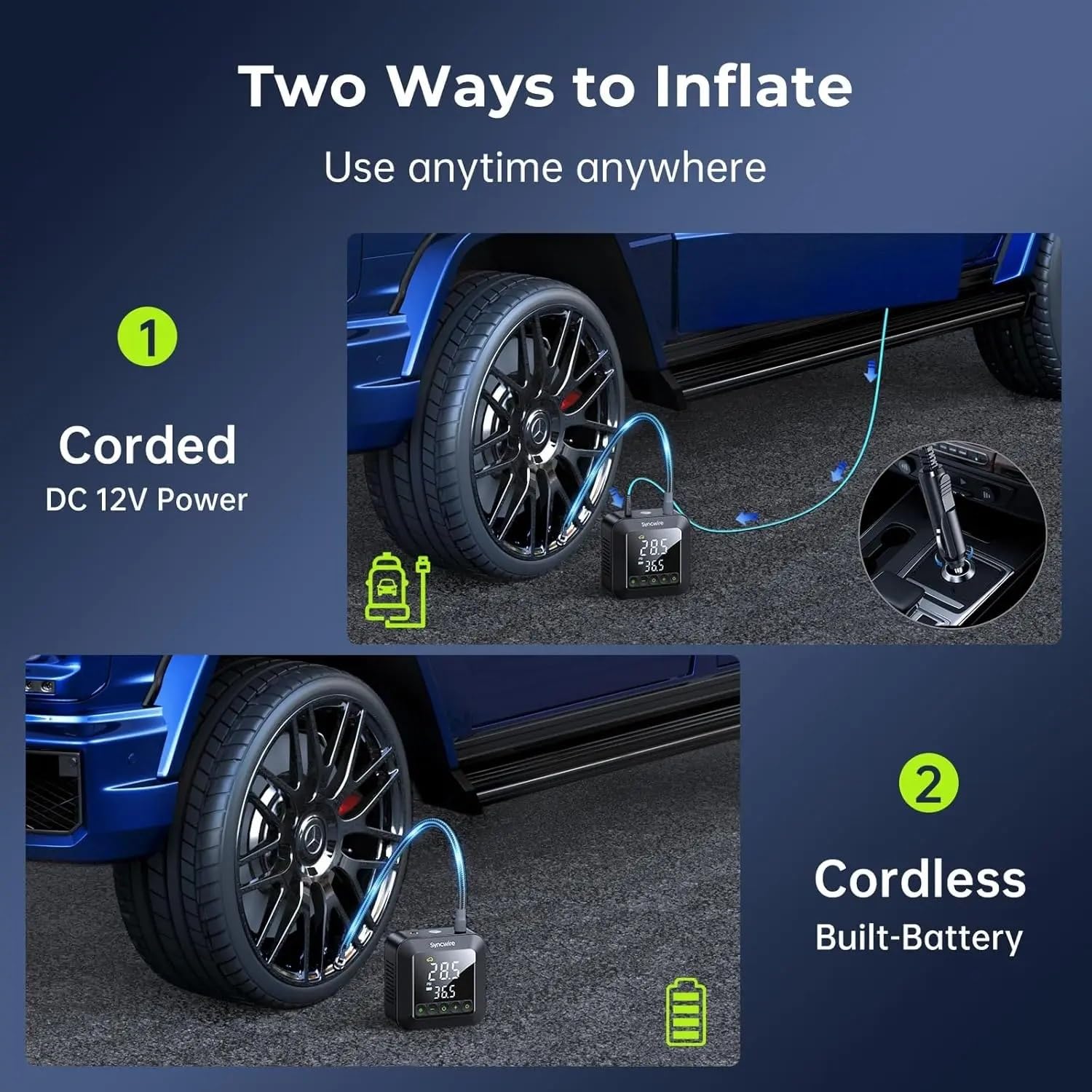 Compresseur Air Pompe à pneus portative Gonfleur Electrique