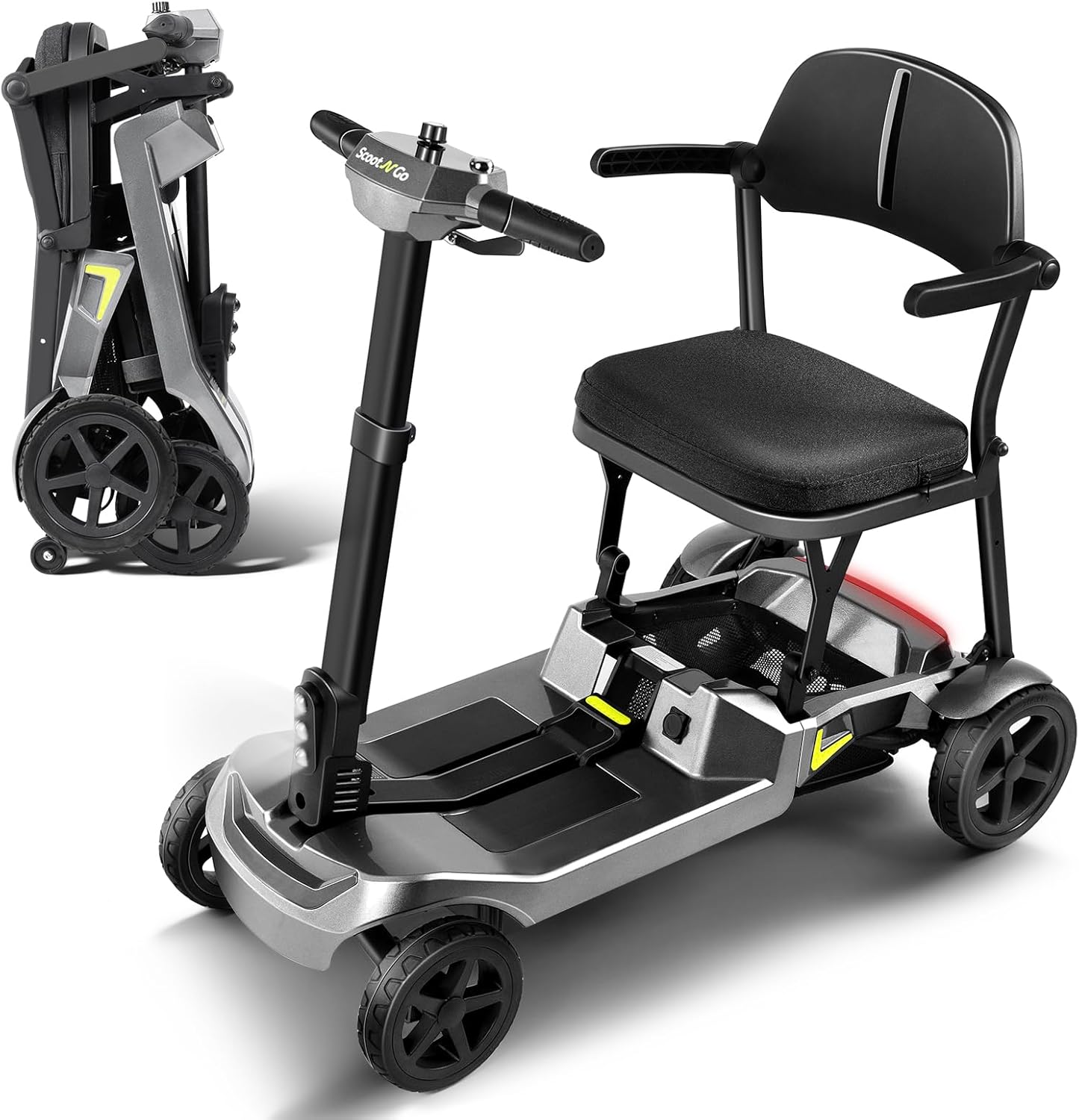 Mobility Scooters for Seniors & Adults, 4 Wheel Lightweight Foldable Mobility Scooter with Dual Removable Batteries, Electric Powered Airline Approved Travel, Long Range, 5 MPH, Silver Grey product image