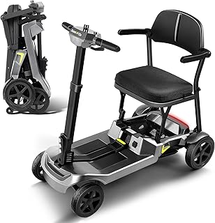 Mobility Scooters for Seniors & Adults, 4 Wheel Lightweight Foldable Mobility Scooter with Dual Removable Batteries, Electric Powered Airline Approved Travel, Long Range, 5 MPH, Silver Grey