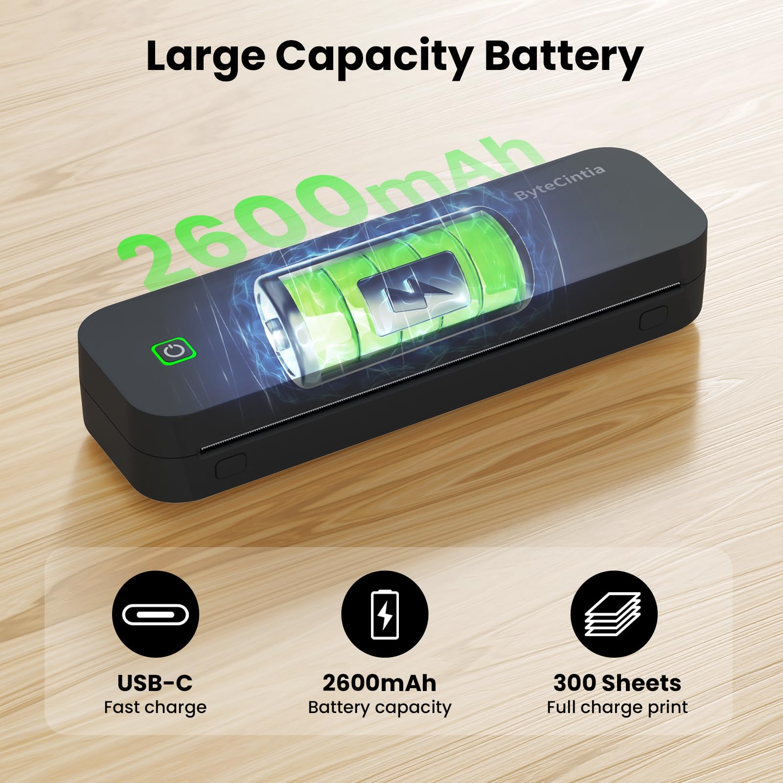 Mobiler Drucker Bluetooth Thermodrucker A4, Tragbarer Drucker Inkless Printermit Android & iOS für Handy & Laptop, Unterstützt 210x297mm A4 Thermopapier, D80 Grau