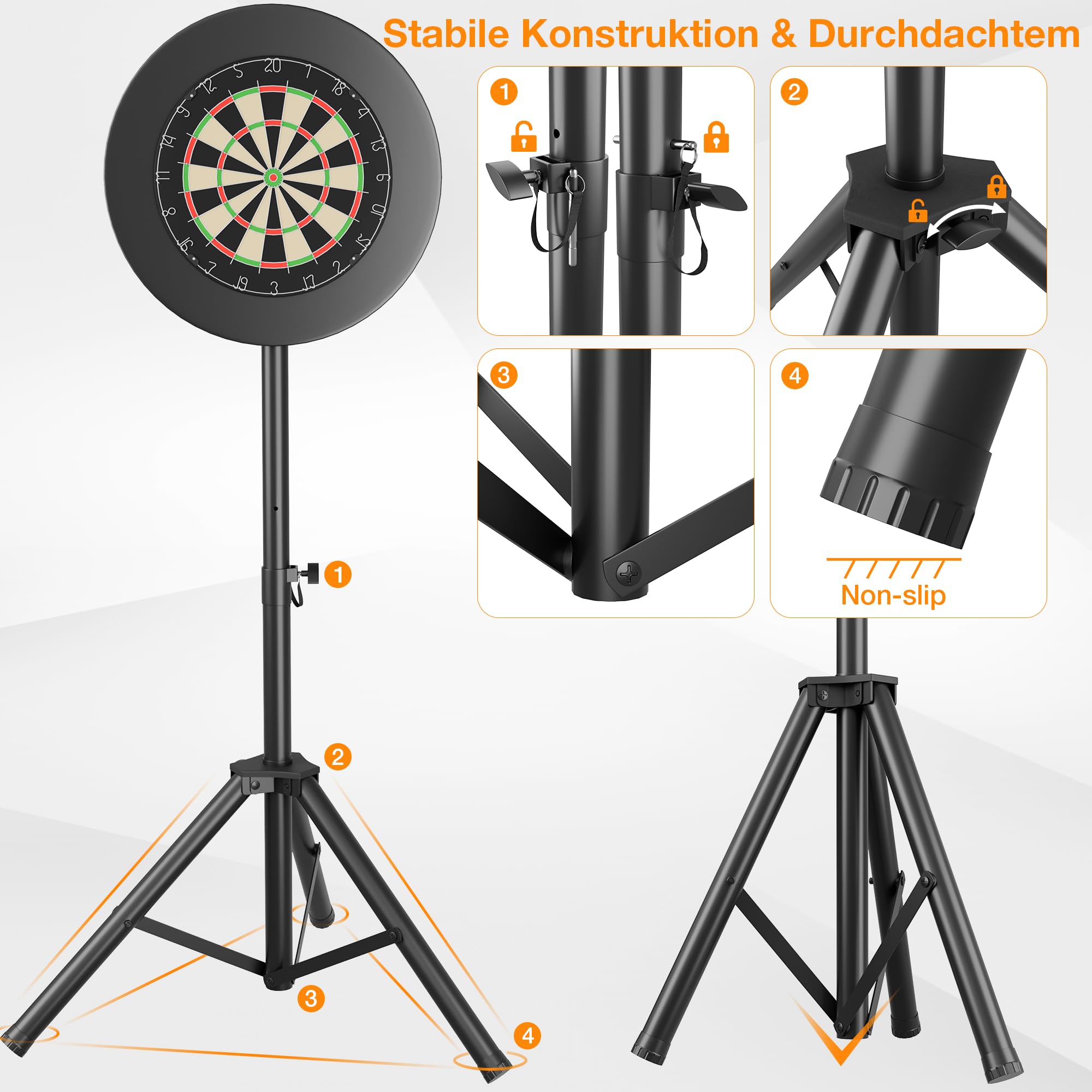 Heavy Duty Dartständer für Dartscheibe mit Tragetasche – Faltbar Dartscheibe Ständer Höhenverstellbar(106-200cm) – Tragbar Ständer für Klassische & Elektronische Dartboards – Extra Stabil