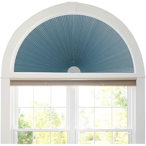 JDALL Half Circle Cellular Honeycomb Pleated Blinds for Half Circle Arch Window Half Round Window, Blackout Fabric Arch Shade, Quick Fix and Easy to Install (Radius:24", 1pack,Ocean Blue)