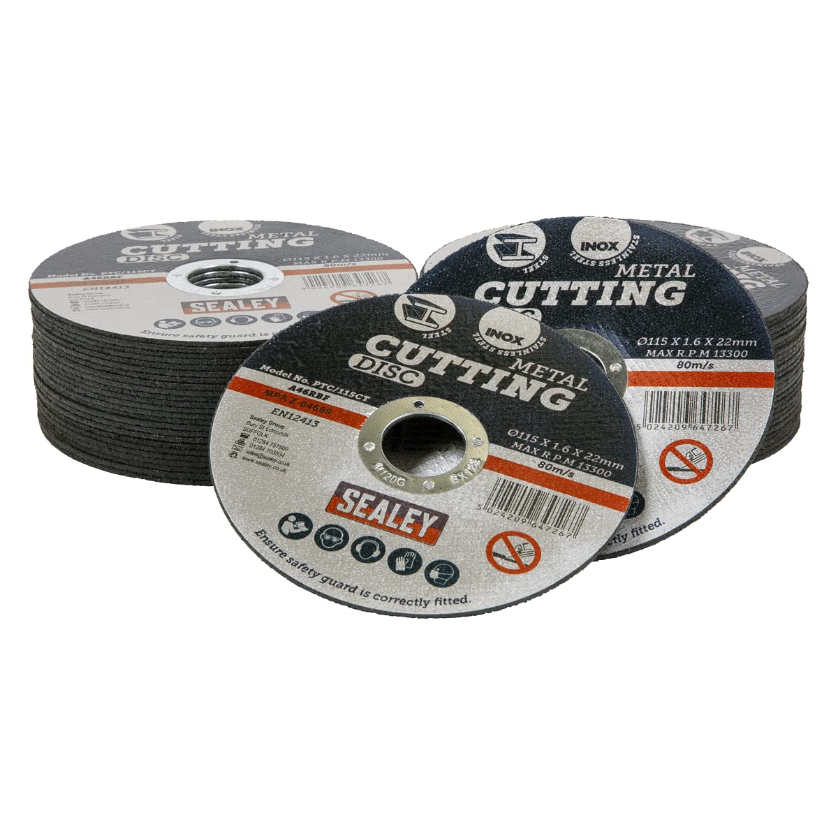 Sealey PTC/115CT50 Flat Cutting Disc 50-Pack 115x1.6mm 22mm Bore General Purpose