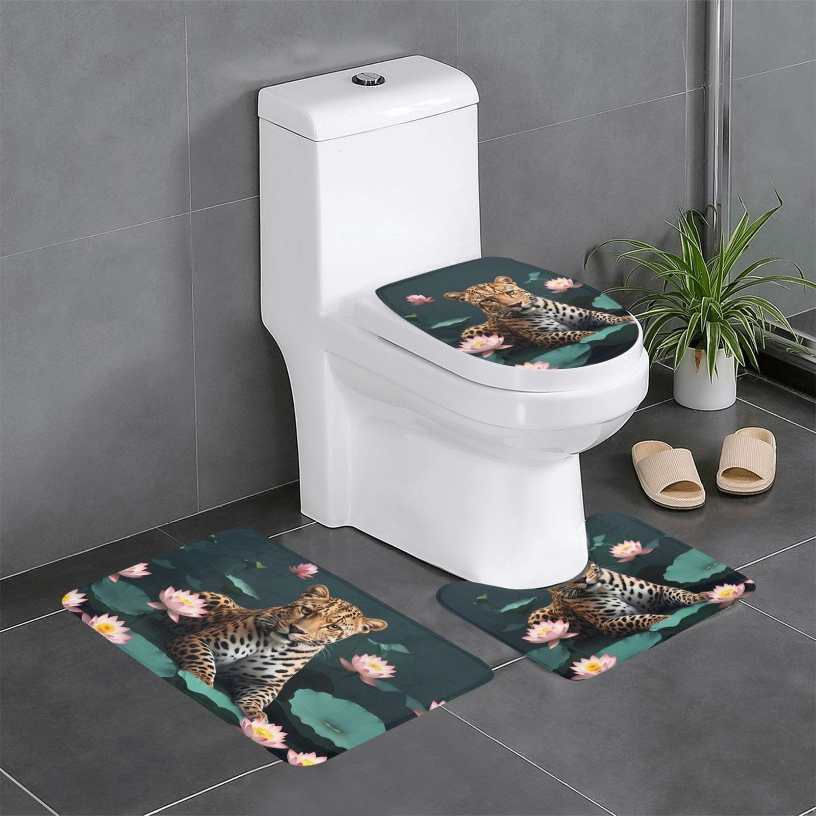 Tapis de salle de bain antidérapants et faciles à nettoyer motif léopard