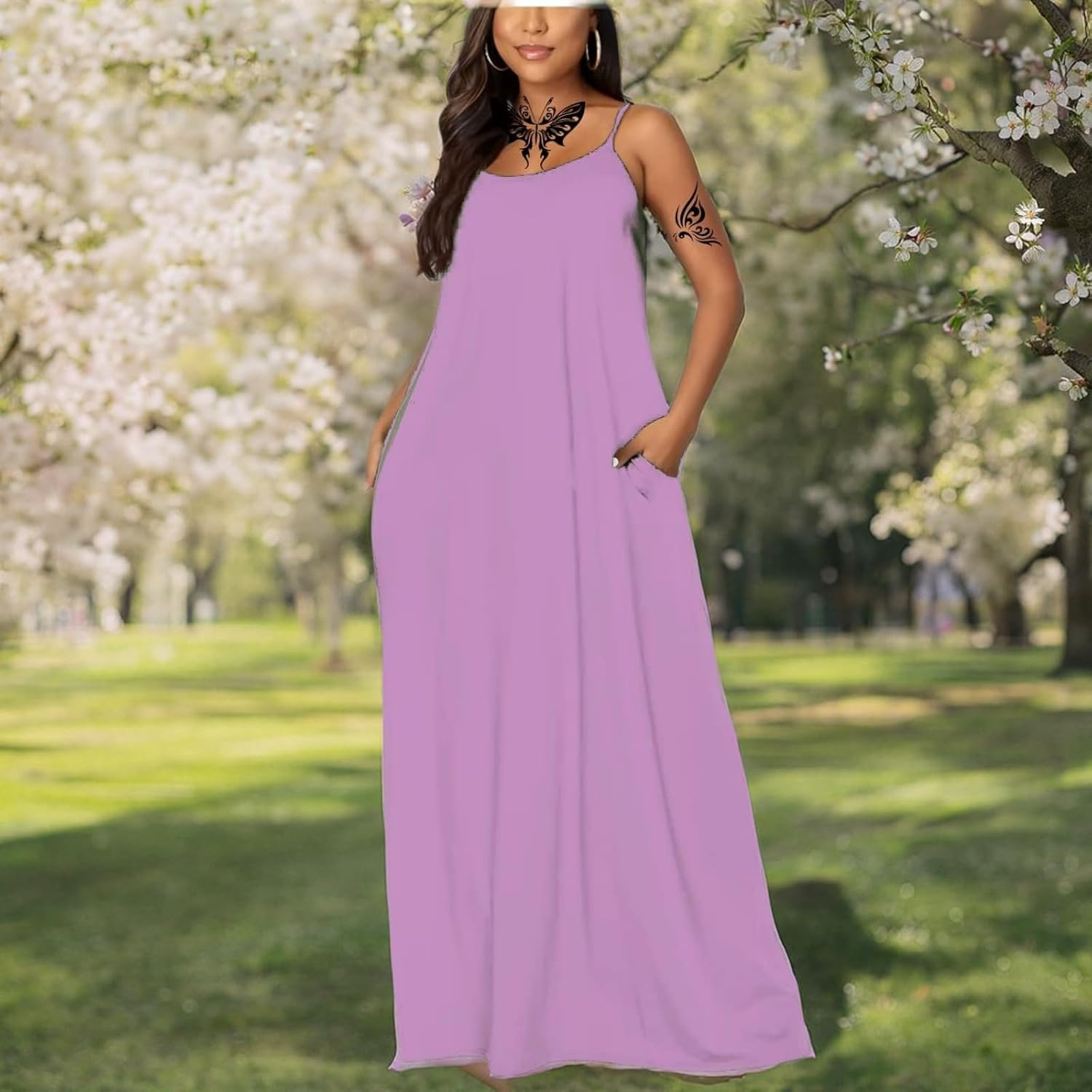 Women's Summer Maxi Dress Long Dress Casual Boho Sleeveless Strap Smocked Tiered Long Beach Sun Dresses - Image 8