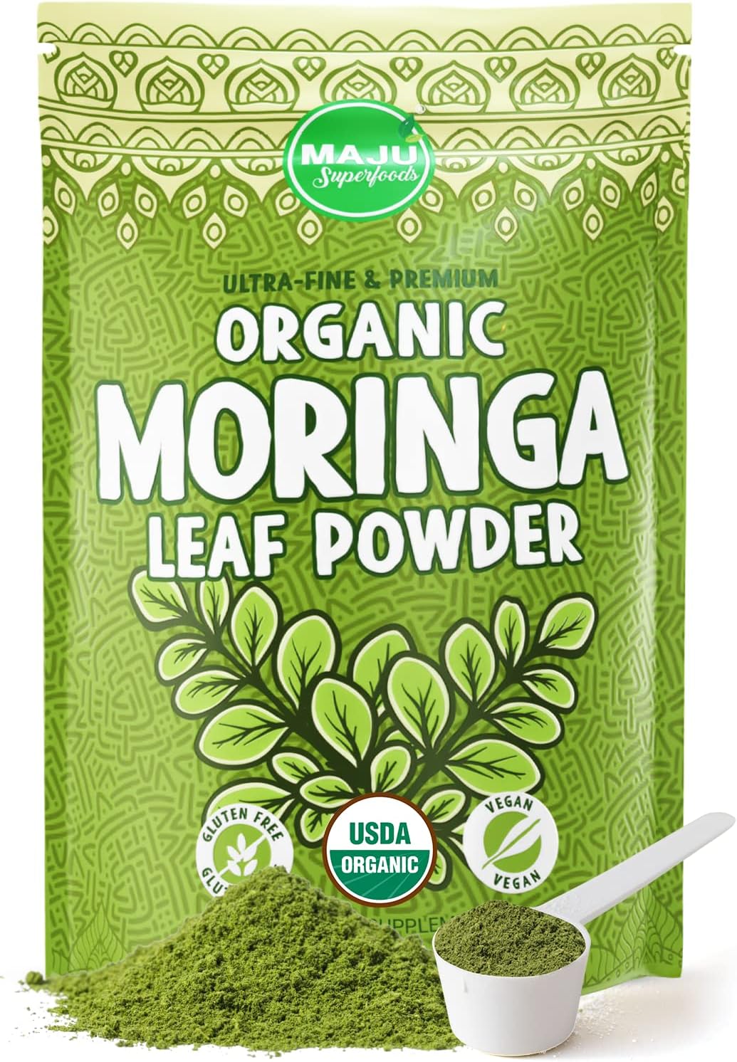 MAJUs Organic Moringa Powder: NON-GMO, Guaranteed Purest, 100% Raw Moringa by Maju Superfoods