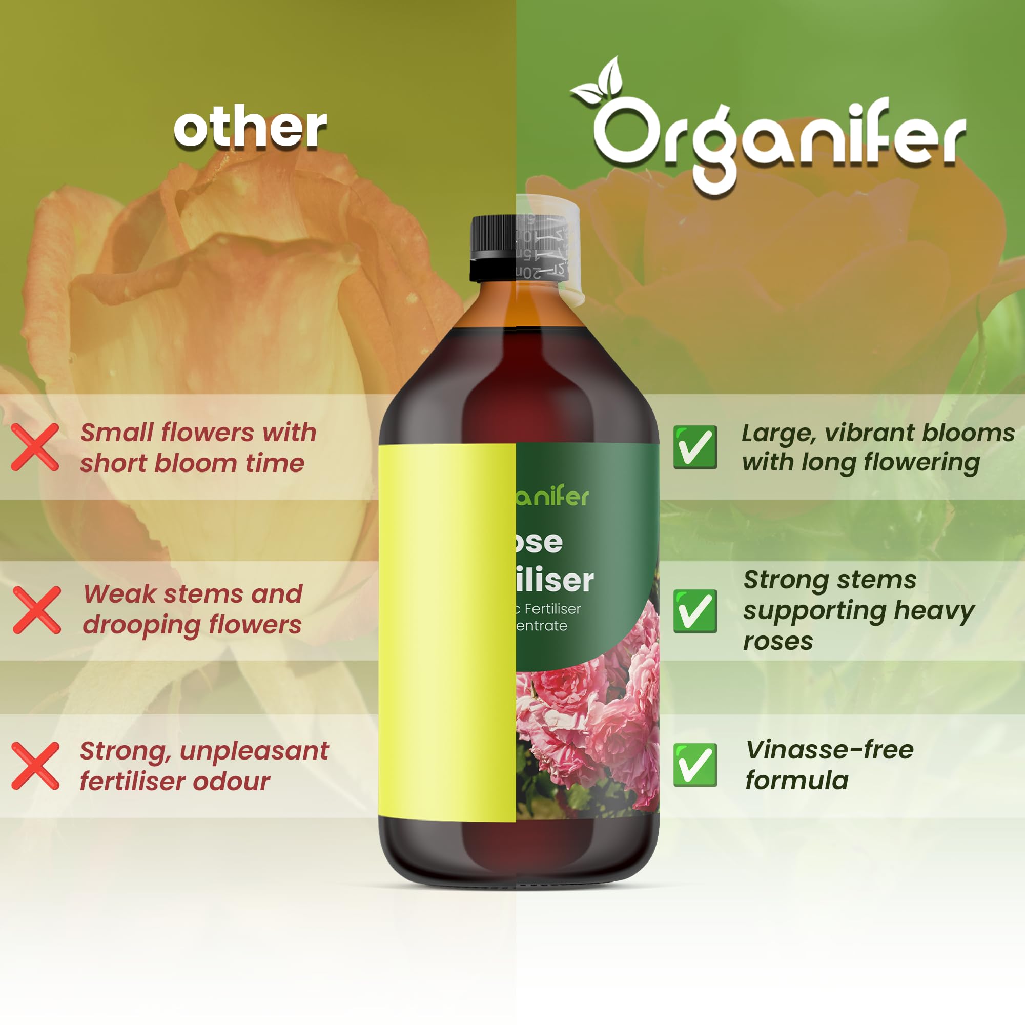 Fertilizzante Liquido Per Rose 10L – Concime Organico Per Fioritura Abbondante E Fogliame Sano – Rafforza Radici E Vitalità – Organifer