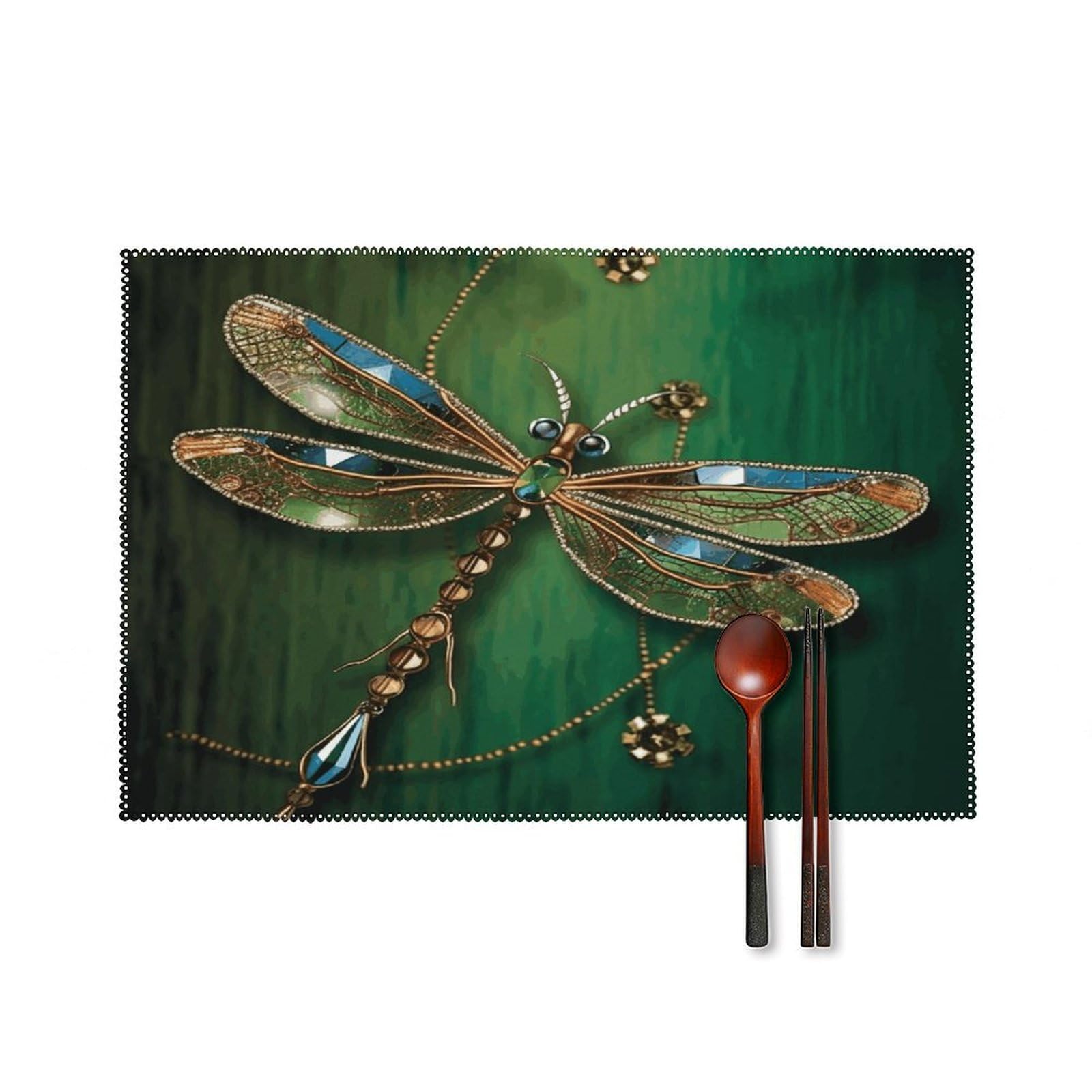 Jewel Dragonfly Placemats Set of 4 Heat Resistant Non-Slip Place Mats Reusable Dining Table Mats Canvas Place Mat Anti-Fading Waterproof Placemats for Dining Table Decor
