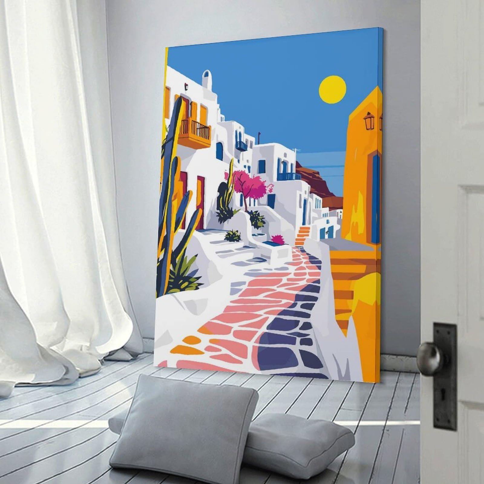 Junmoney Wall Art Print Greece Travel Art Mykonos, 12x18inch(30x45cm), for Bedrooms, Workspaces And Everyday Interiors, Stylish Home Artwork for Focal Walls