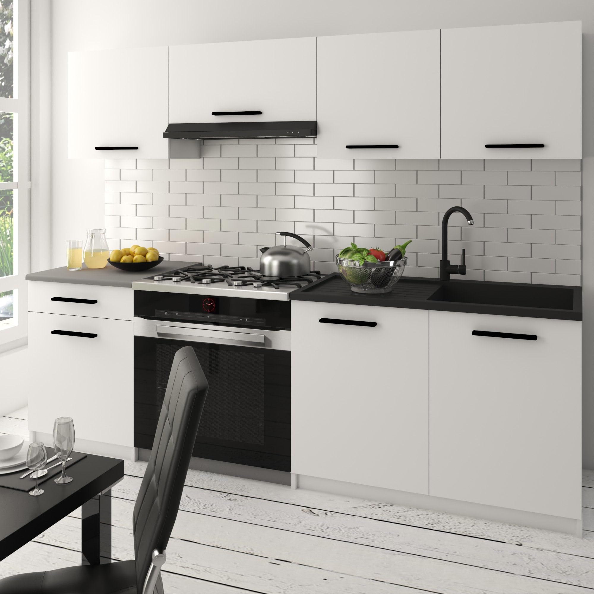 Belini ITALIA 1 Mobile Cucina Completa Componibile 180cm Bianco Opaco | Cucina completa componibile, mobili pensili e bassi inclusi, montaggio facile
