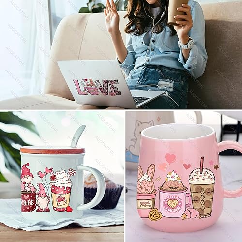 Miniatura 4 de UV DTF Cup Wrap 6 hojas de transferencia del día de San Valentín pegatina frotar en transferencias para manualidades, vidrio impermeable,