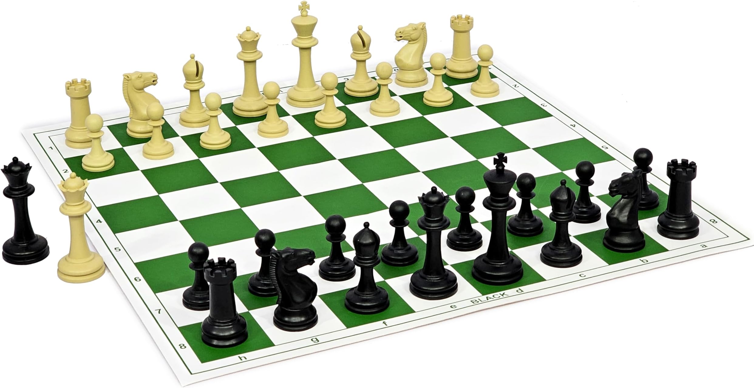 18.2'' x 18.2'' Tournament Chess Vinyl Foldable Chess Game with Solid Plastic Pieces (with Two Extra Queens + Vinly Pouch) - for Professional Chess Players (Green)