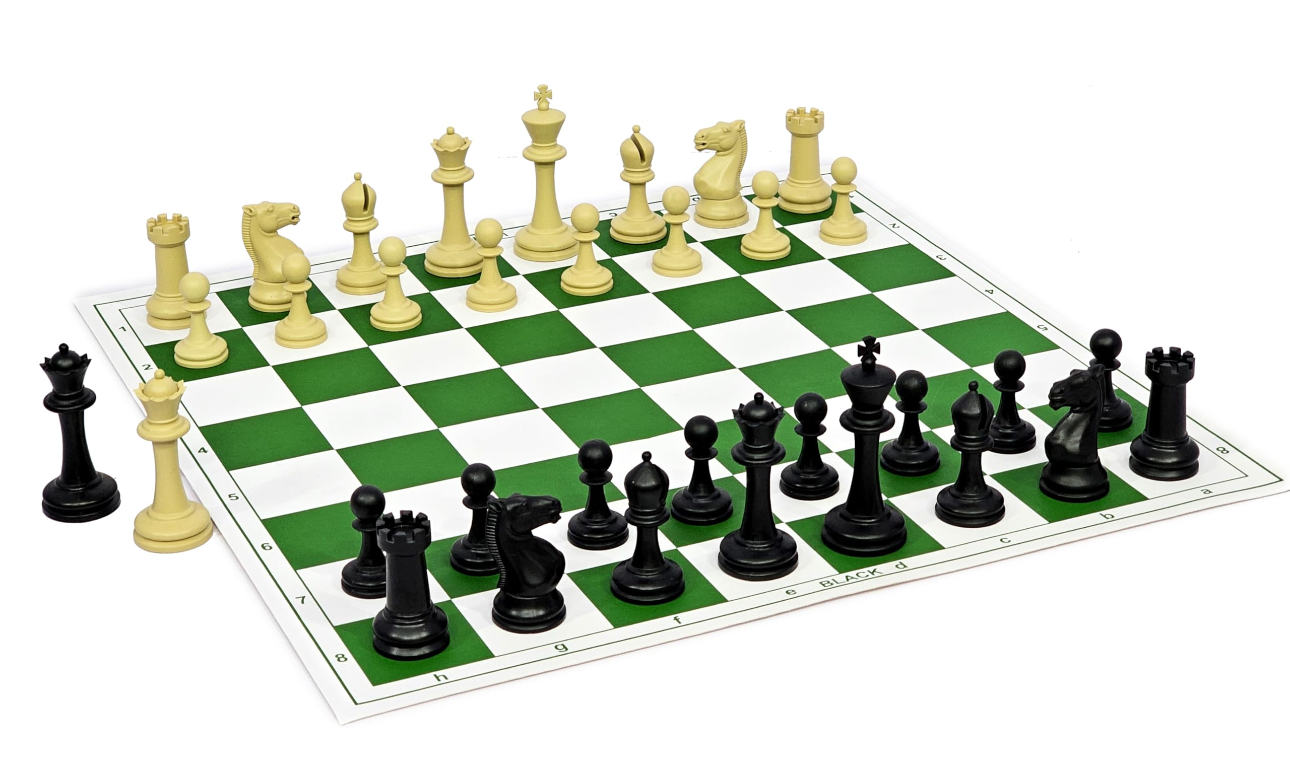 StonKraft 17'' x 17'' Tournament Chess Vinyl Foldable Chess Game with Solid Plastic Pieces (with Extra Queen) - Ideal for Professional Chess Players, Green