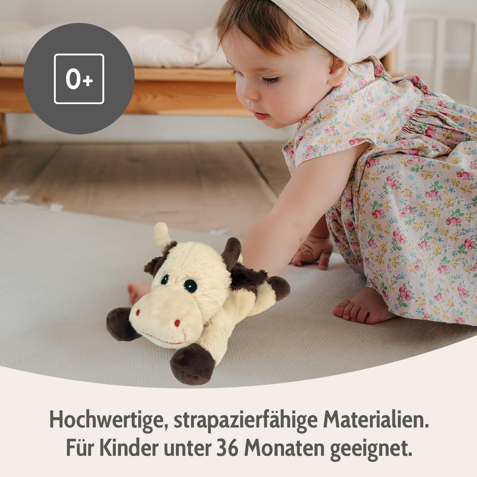 Habibi Premium MIDI Deluxe – Cojín térmico para bebés y niños – 2044 Mini vaca, relleno de mijo extraíble, para calentar en el microondas, también apto para adultos (vaca)