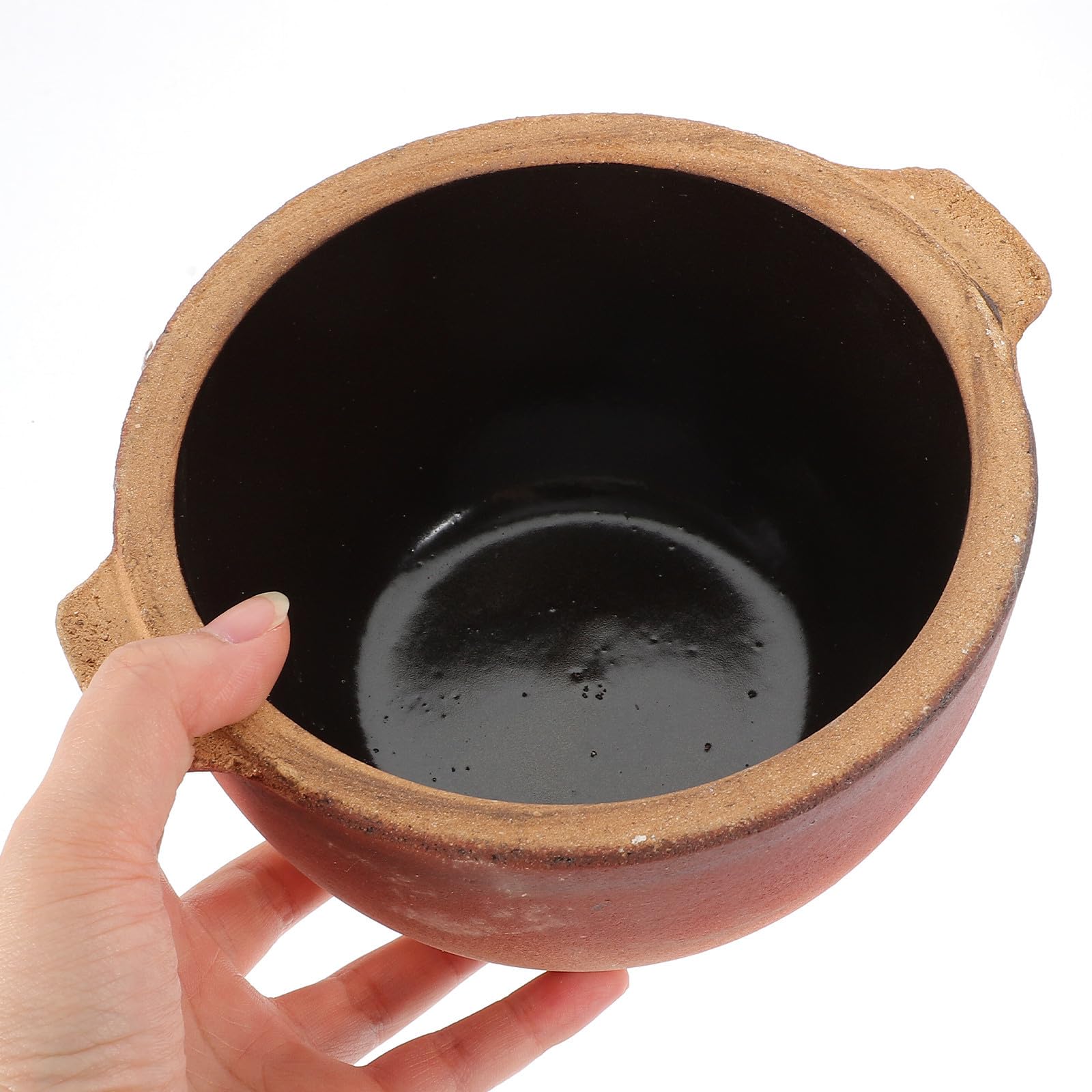 ibasenice Cazuela Resistente al Calor Olla de Barro para Cocinar 700ml Arcilla de Cerámica Doble Asa Fácil de Limpiar para Fideos de Arroz y Bibimbap, Uso Doméstico y Comercial