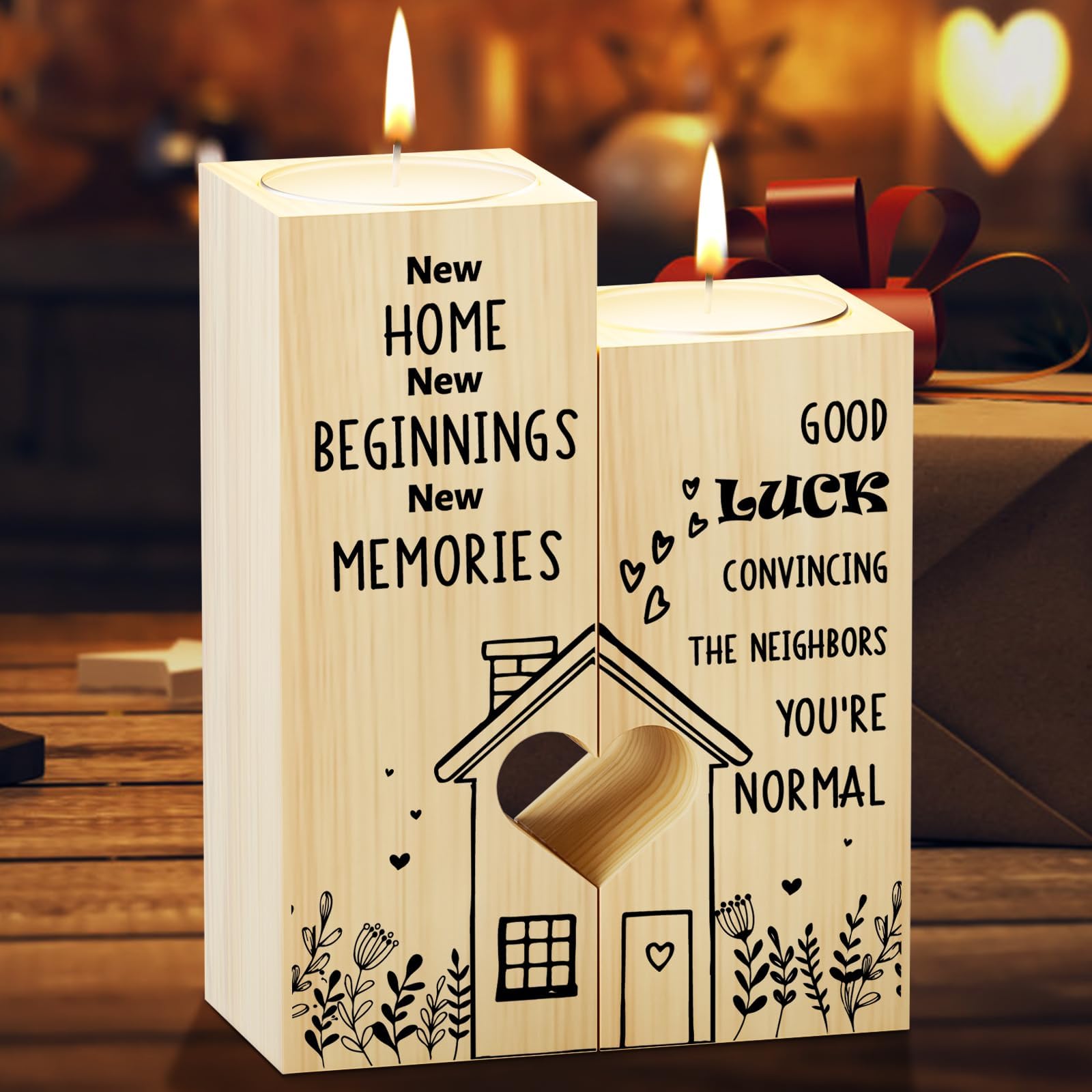 New Home Gifts, Heart Shaped Candle Holder House Warming Gifts New Home, Moving in Gifts for Friends Women Couple Family, Home Adventure & New Beginning Memories Ornament