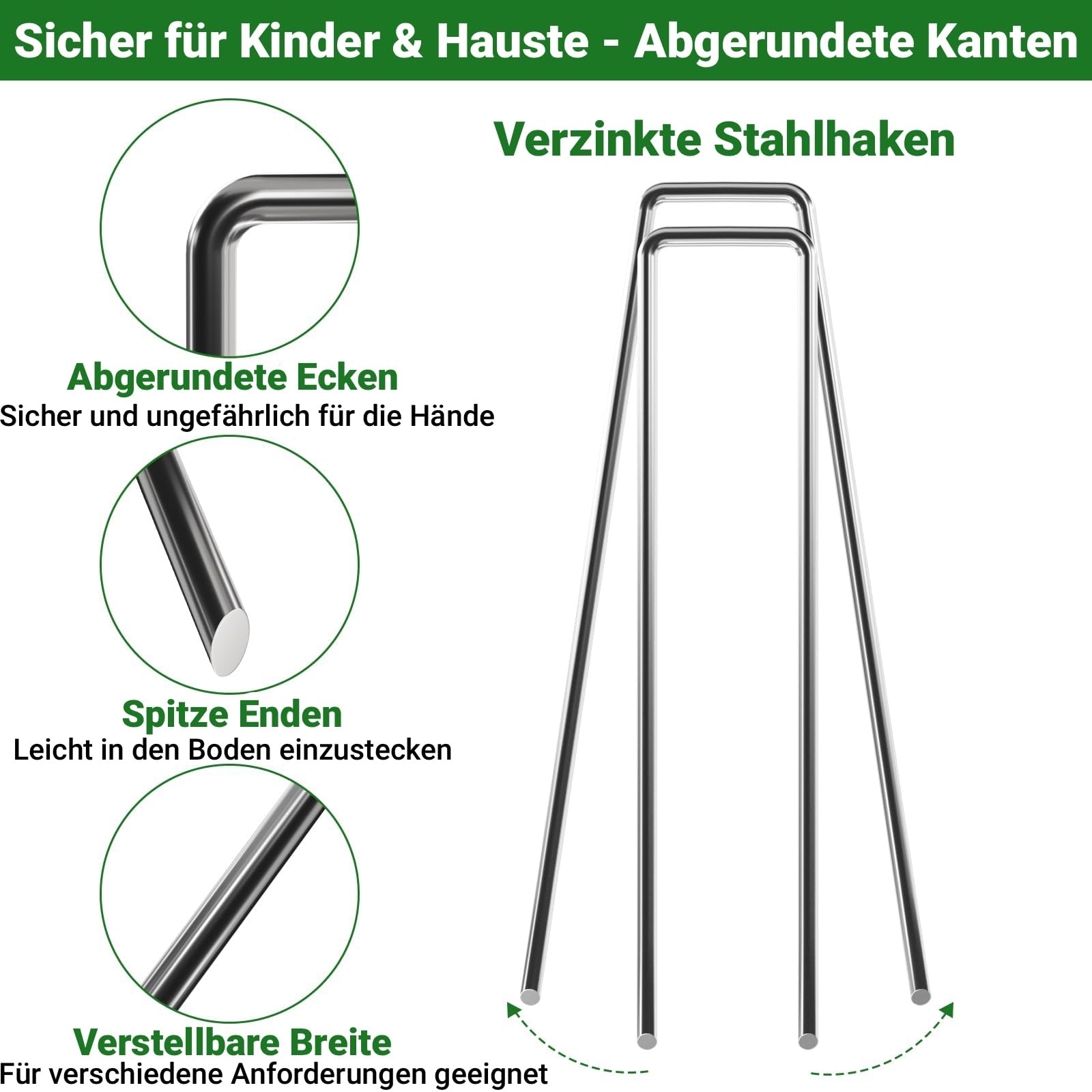 Amagabeli Anti-Rost Erdanker Aus Gehärtetem Stahl Gartenheftklammern Bodenanker für Unkrautvlies Gartenvlies Zaun (500 Stück X 150mm)