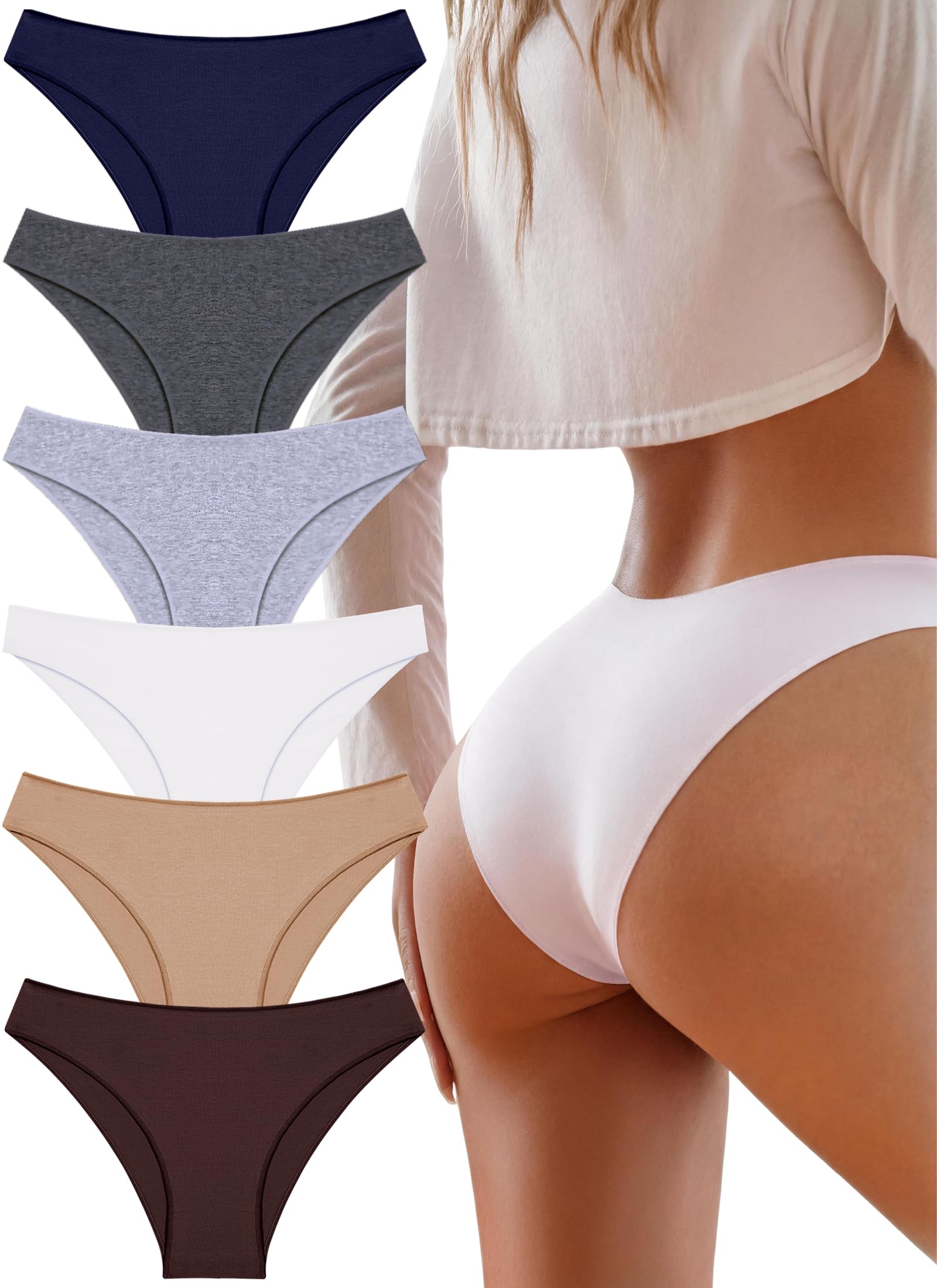 Cotton Underwear Women Sexy Cheeky Bikini Panties Lingerie Outfits 6 pack | Soft Breathbale Basics Essentials Underwear Plus Size Cute Fall Summer Neutrals Colors Panties Outfits Clothes for Women Girl