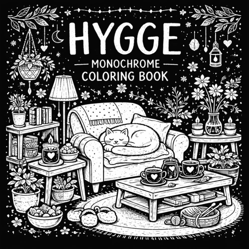 Hygge Monochrome Coloring Book: Relaxing Cozy Scenes for Adults and Teens