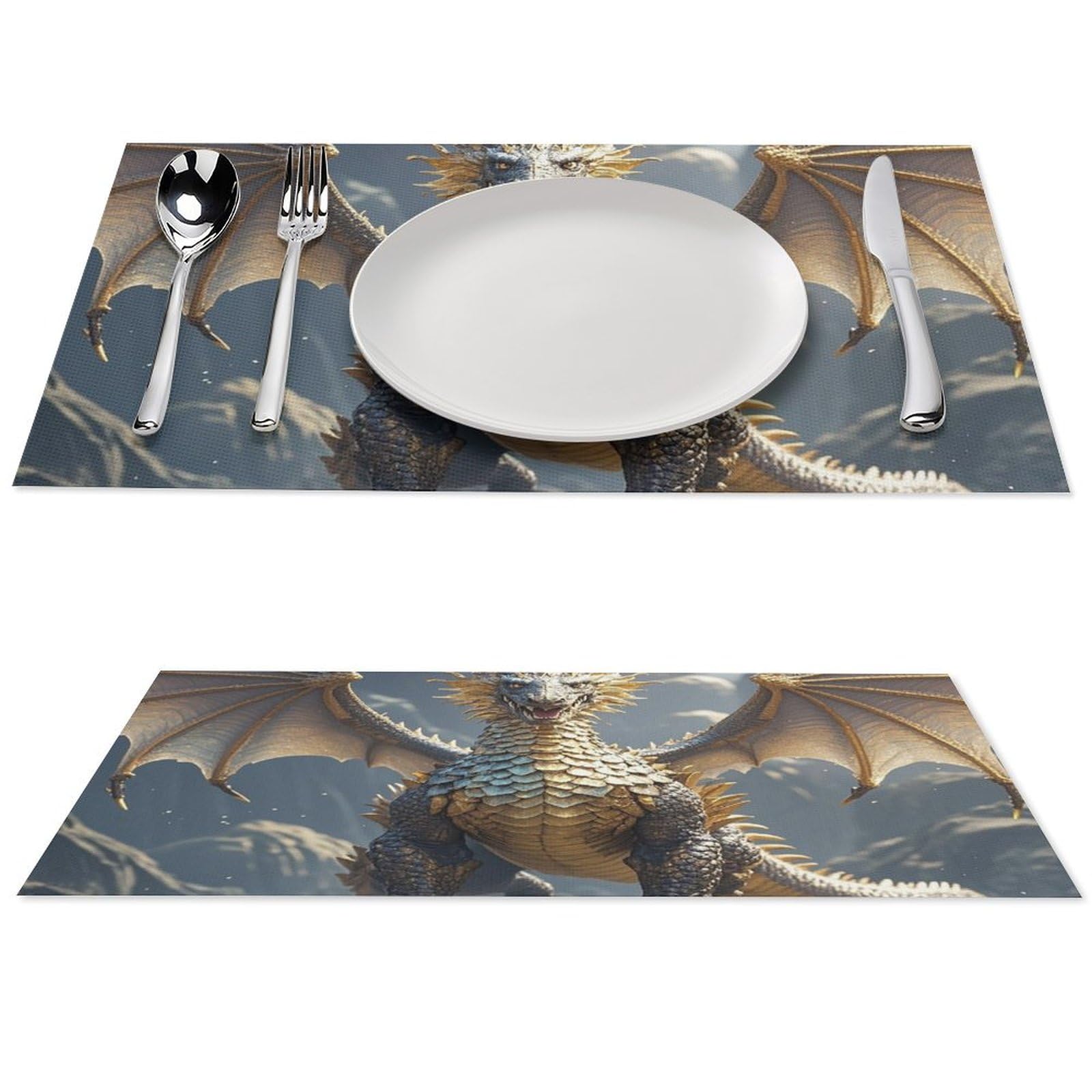Set de table vinyle dragon doré lot de 4 dessous de plat 30x45 cm antidérapants