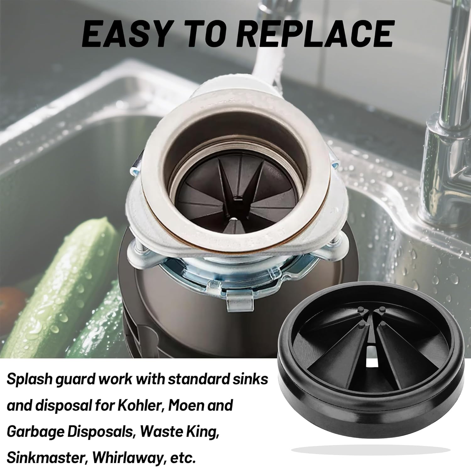 3 3/8" Garbage Disposal Splash Guard QCB-AM for Insinkerator Evolution Series, Removable Quiet Sink Rubber Drain Insert, 2026 New Design Garbage Disposer Accessories by Katewei