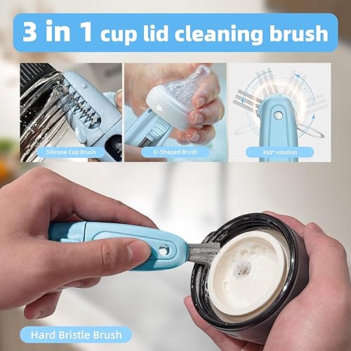 Miniatura 2 de SharkBrush - Juego de cepillos de limpieza 3 en 1 para tapa de taza, 3 piezas, cepillo limpiador de huecos de botella, cepillo de silicona para tapa