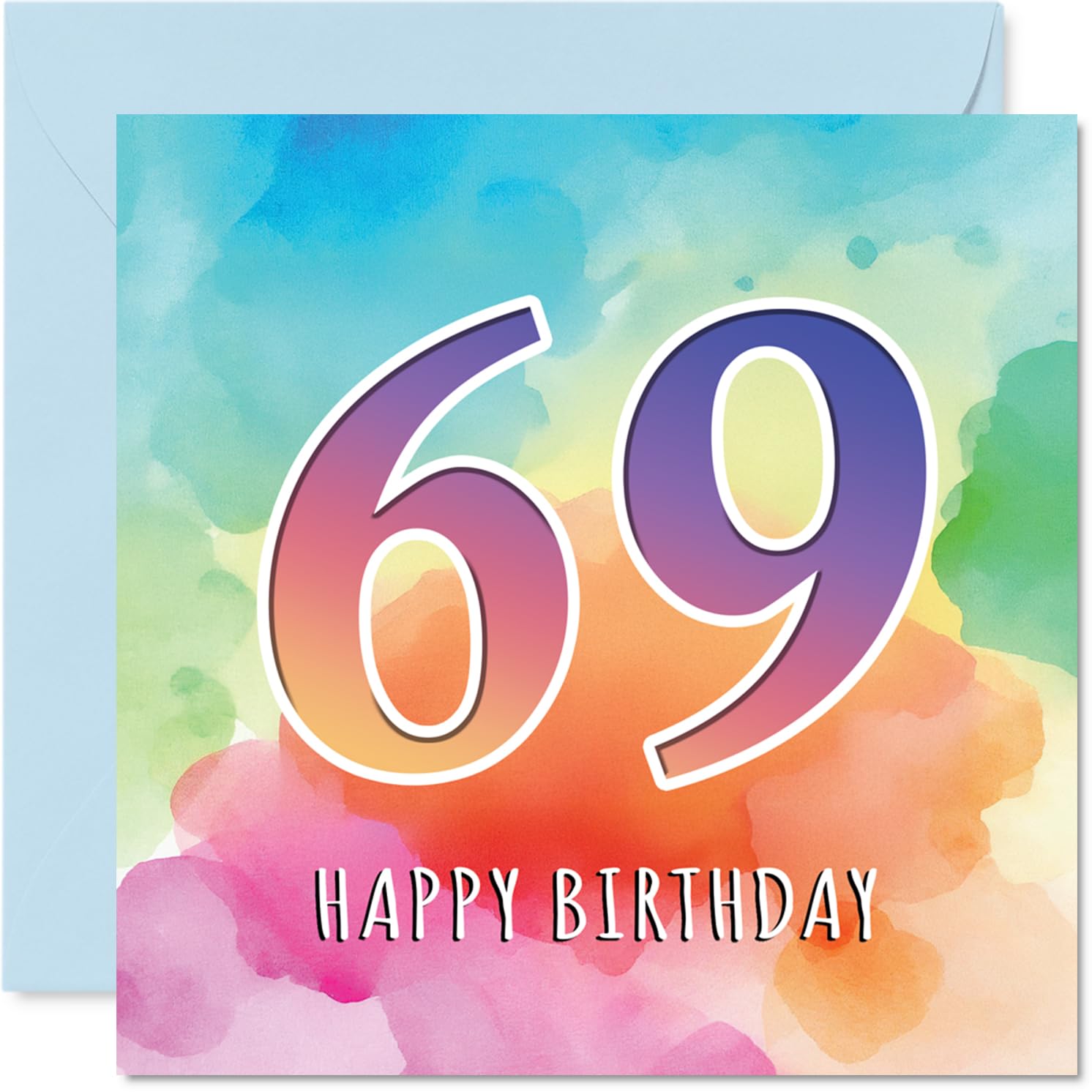 69th Birthday Cards for Women and Men, Colourful Watercolour Age