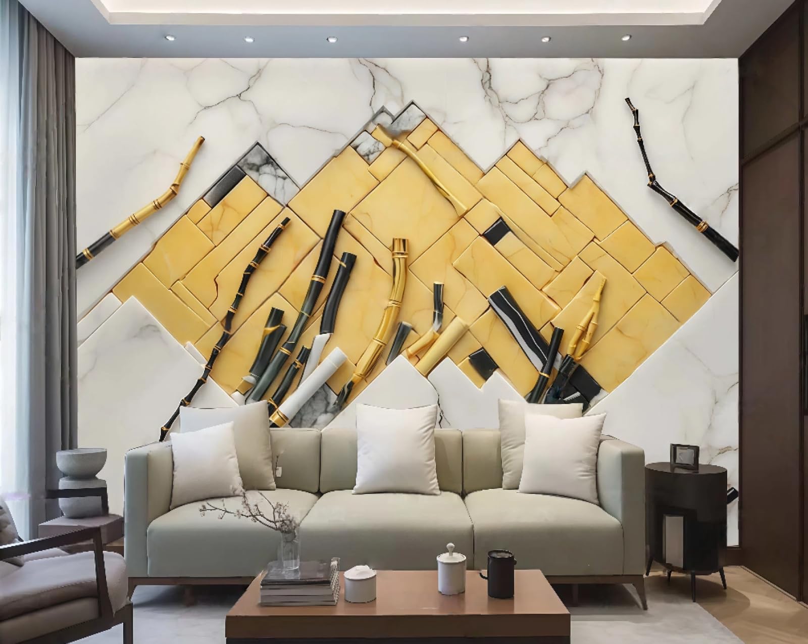 Nowoczesna tapeta prosta Rizhao Jinshan Bambus Art Marmur Malarstwo TV Sofa tło Ściana Sypialnia Salon Gabinet Ścienny, 3D, 430x300cm