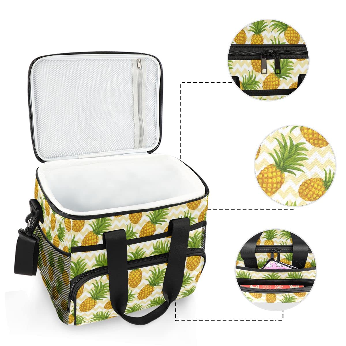 Picknick-Kühltasche 15L 24 Dosen, Ananas isolierte Lunchtasche Kühltaschen für Reisen Camping BBQ Outdoor-Aktivitäten, Griffe, Schultergurt