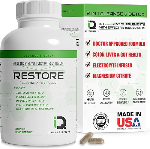 Restore 2 en 1 limpieza y desintoxicación de colon con psyllium - Apoya la digestión, la deshinchazón y el alivio del estreñimiento para mujeres y