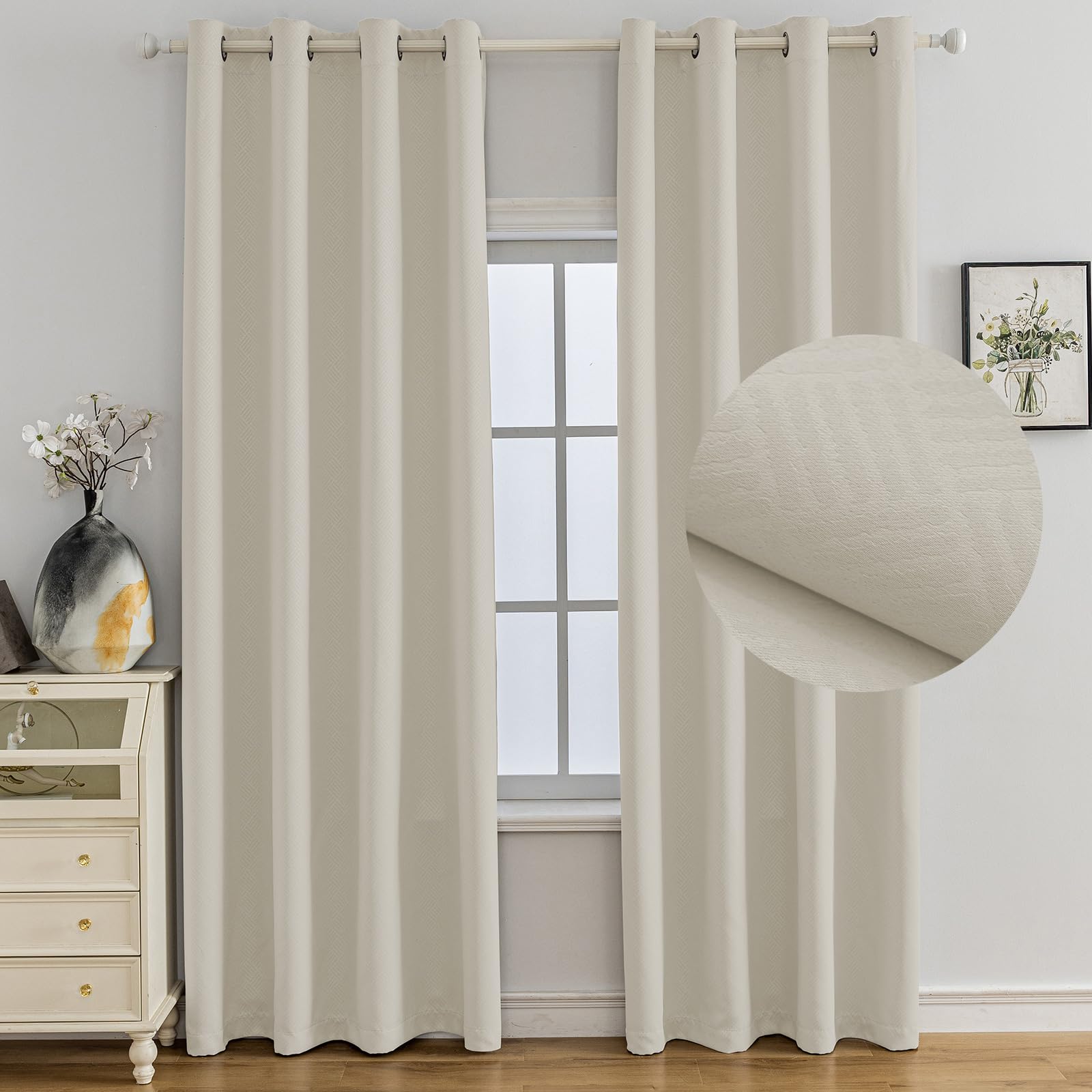 Ystyle Cortinas Opacas 2 Piezas, 140x180 CM, Cortinas Termicas Aislantes Frio Y Calor, Cortinas Blackout Salon Modernas, Cortinas Termica Dormitorio, Cortina Antiruido con Ojales, Beige