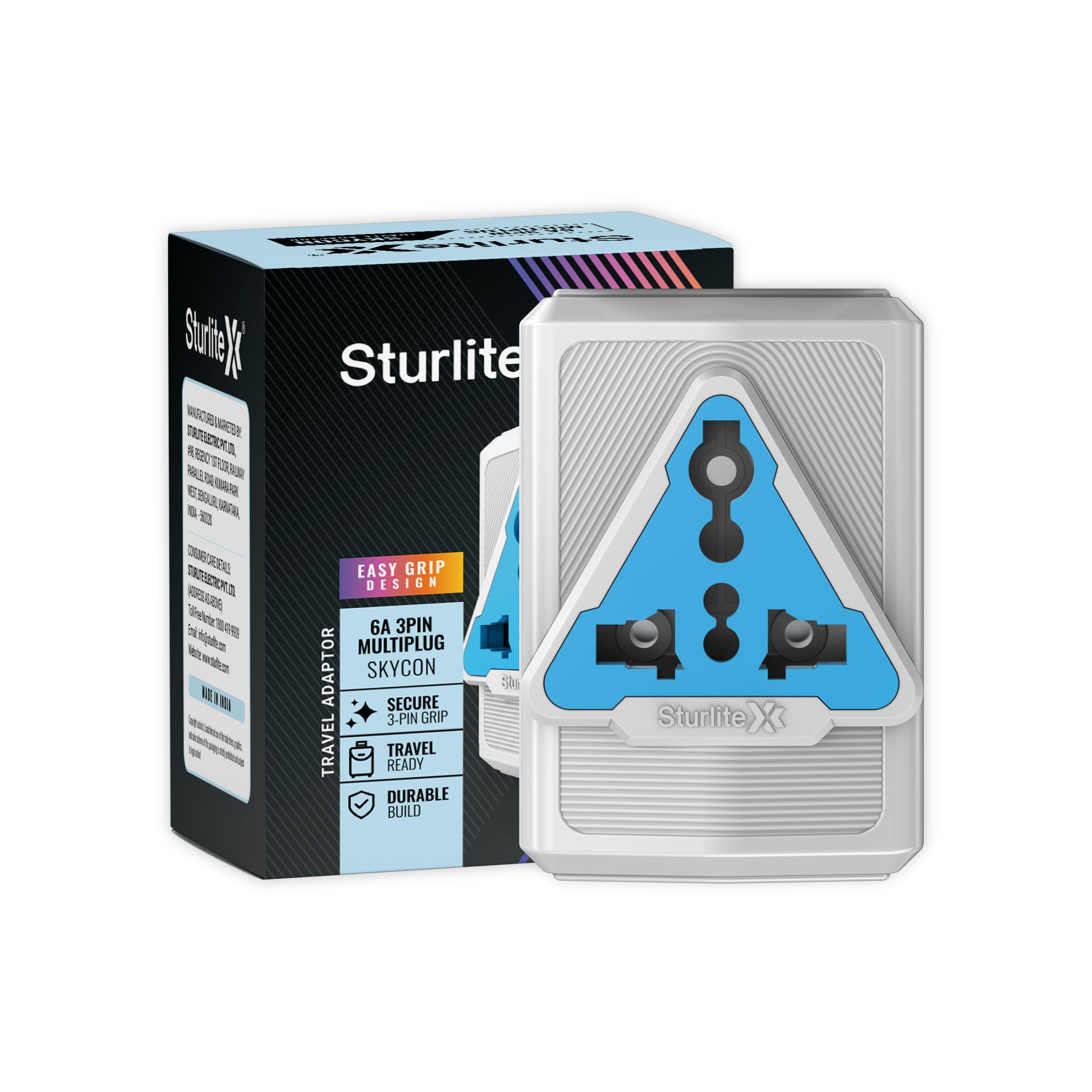 Sturlite SKYCON 6Amps 3 Pin Plug| Universal AC Travel Adapter| ABS Strong Body Socket - (White, 1, Count)-picture-18