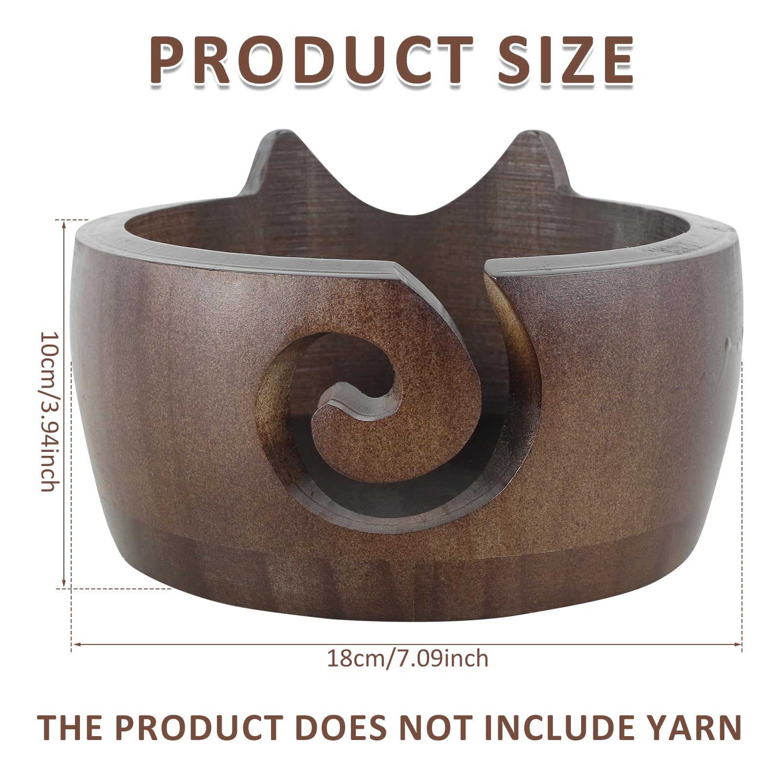 Cat Shaped Yarn Bowl Set With Crochet Hooks & Tools - Wooden Knitting Yarn Holder For Crocheting
