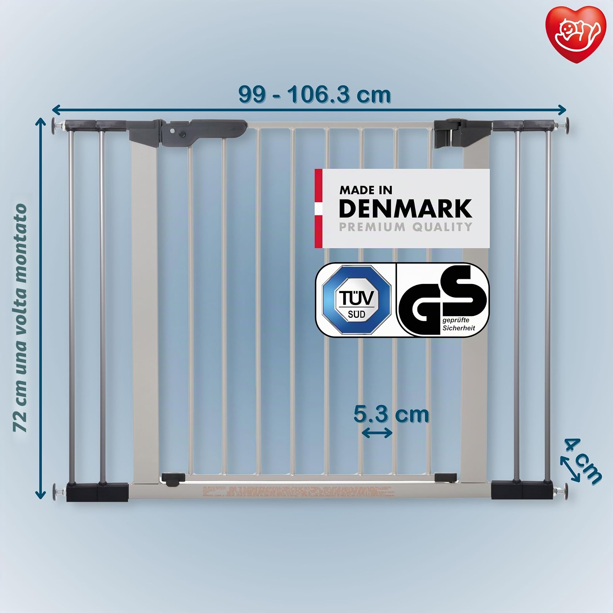 BabyDan Premier, Cancelletto per scale a pressione, 99-106,3 cm, Cancelletto per bambini, metallo, argento, Made in Denmark - (Cancelletto per animali/cane)
