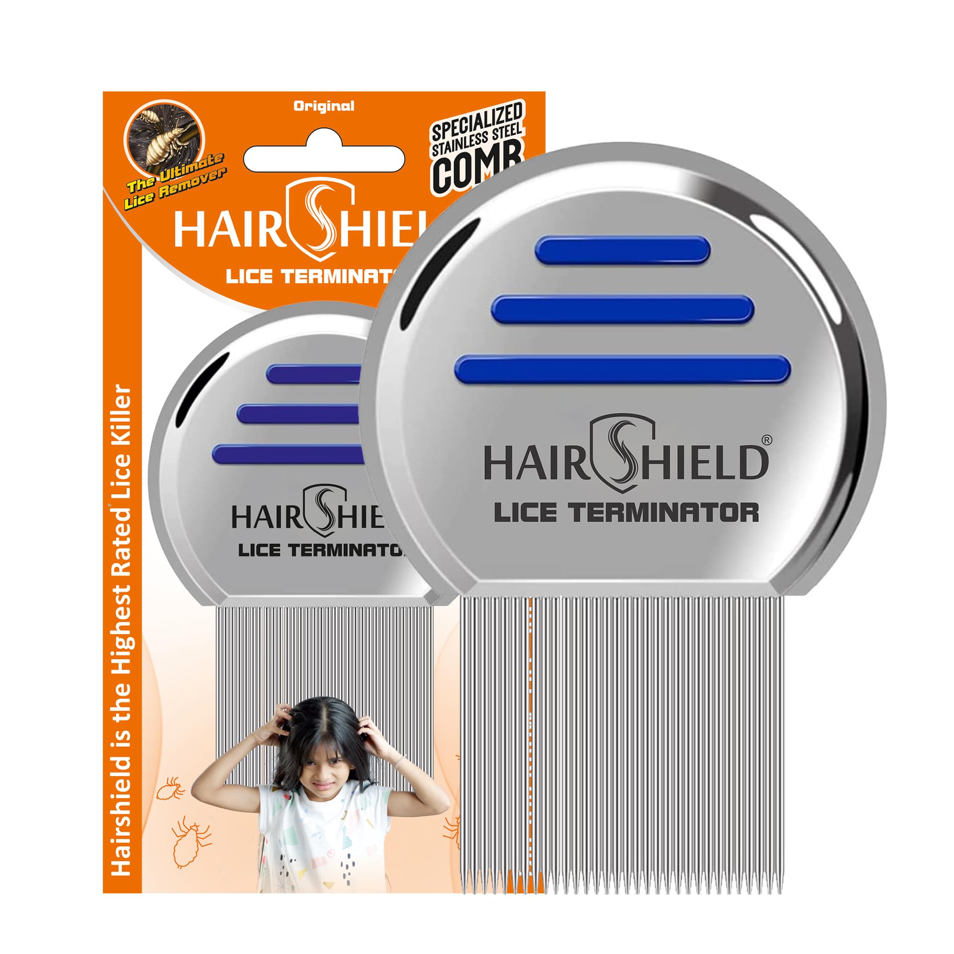 Hairshield Lice Terminator Comb | Professional Stainless Steel | Louse & Nit Comb for Head | Micro-Groove Teeth | Original, Effortless & Ergonomic