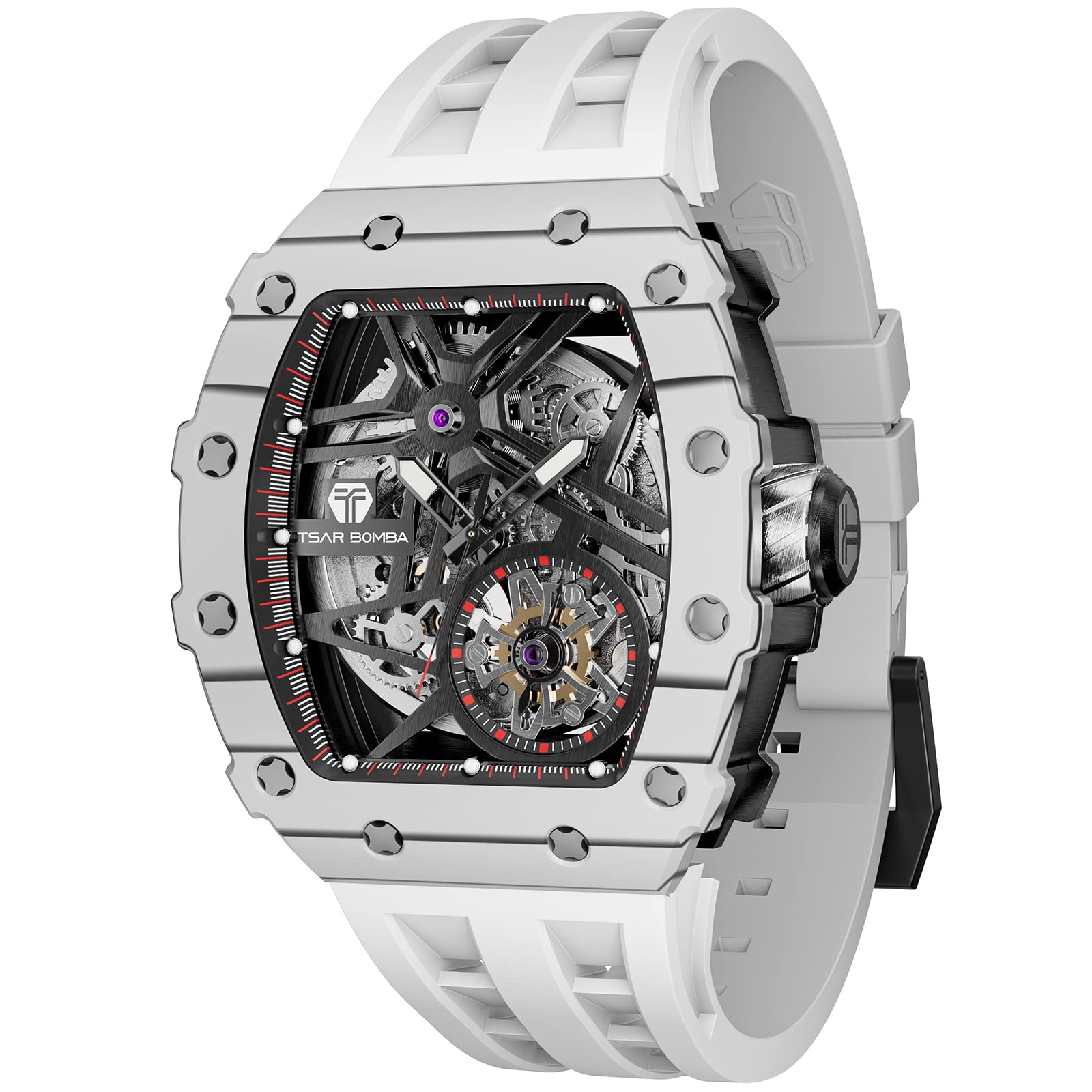TSAR BOMBA Watches for Men Automatic - Luxury Tonneau Watch - Japanese Movement - Sapphire Glass - 50m Waterproof Carbon Fiber 05