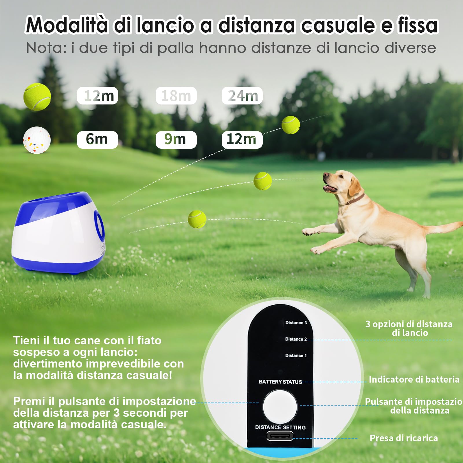 Lancia Palline per Cani Automatica Interattiva Spara Palline per Cani di Taglia Grande e Media, Palline da Tennis Incluse
