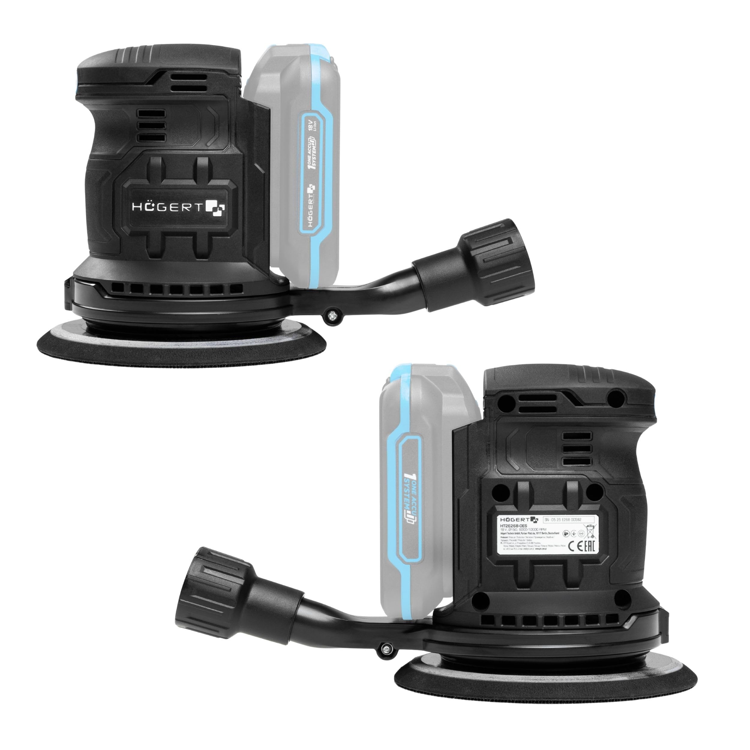 HÖGERT TECHNIK Levigatrice rotorbitale a batteria 150 mm 18V brushless, levigatrice per legno metallo plastica, levigatrice a batteria con regolazione della velocità, senza batteria inclusa