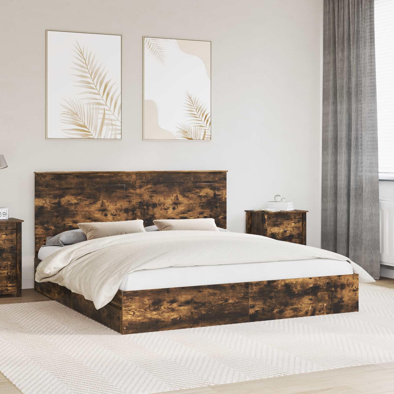 Łóżko z pojemnikiem nowoczesny design Dąb wędzony 180x200 cm Brązowy