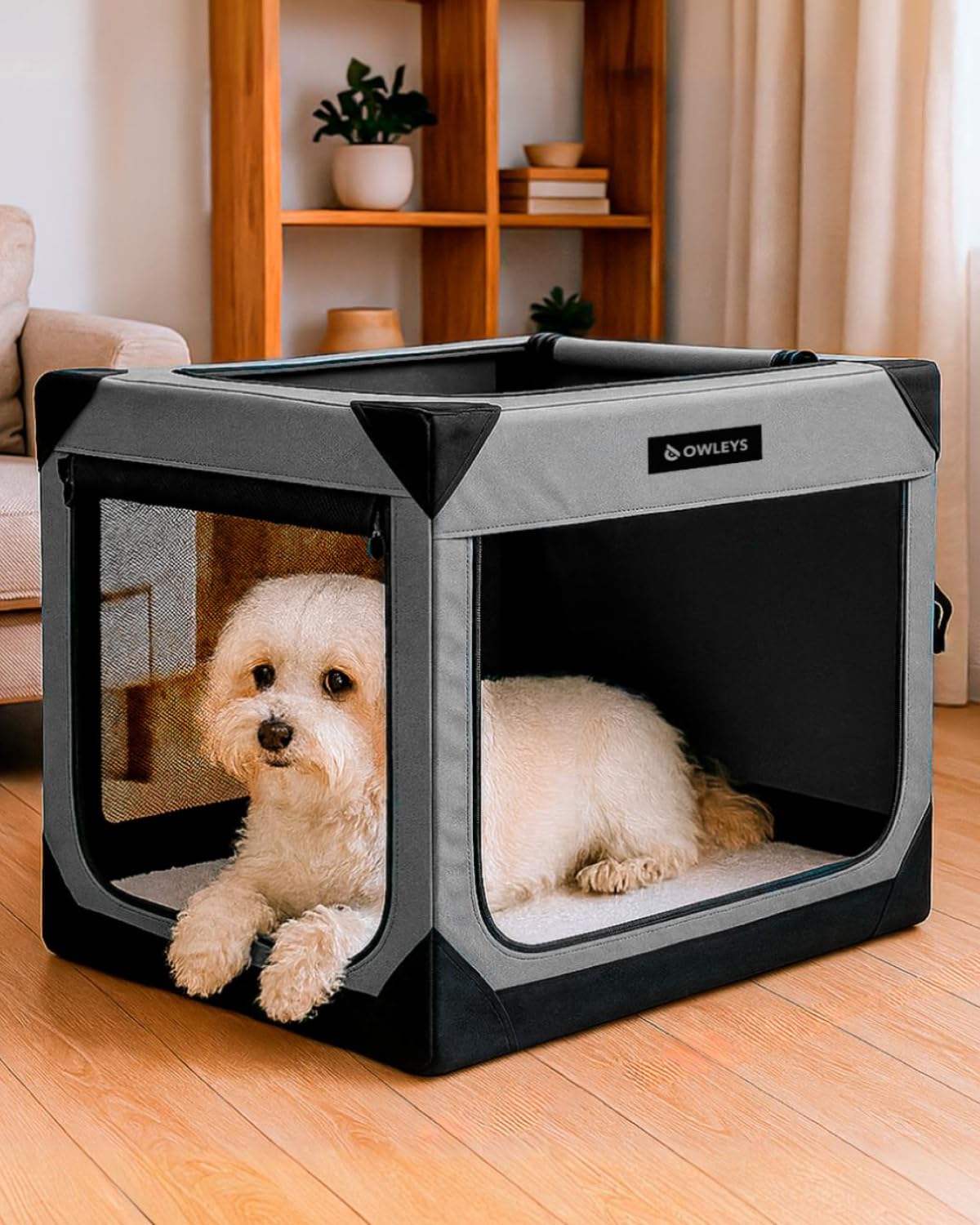 Owleys Dog Crates for Small Dogs – 27.5" L x 20" W x 20.5" H Pop Up Kennel for Medium Dogs, Portable Indoor Pet Crate - Portable with Mesh Windows -