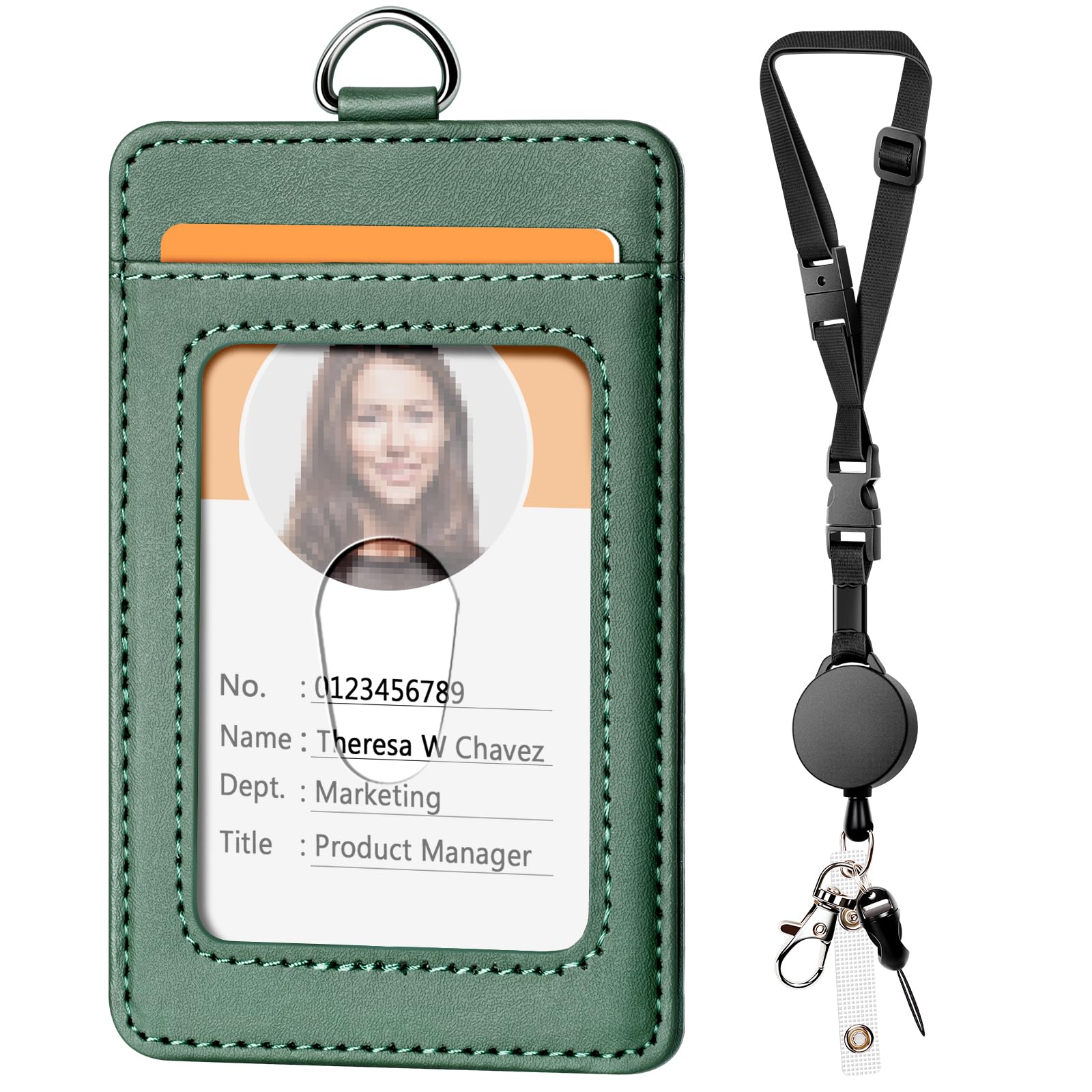 Leather Badge Holder and Adjustable Retractable Lanyards, Quick Release Buckle and Safety Breakaway Lanyards with Swivel Metal Clasp for Offices, Staff, Students, Employees
