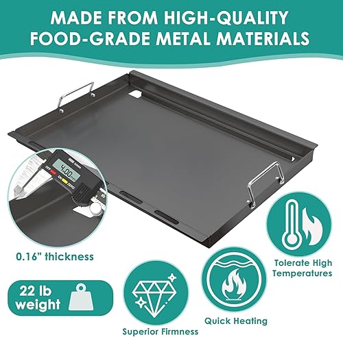 Miniatura 6 de SafBbcue Parrilla universal para parrilla de carbón Weber y otras parrillas de barbacoa, parrilla plana de acero antiadherente con funda de silicona