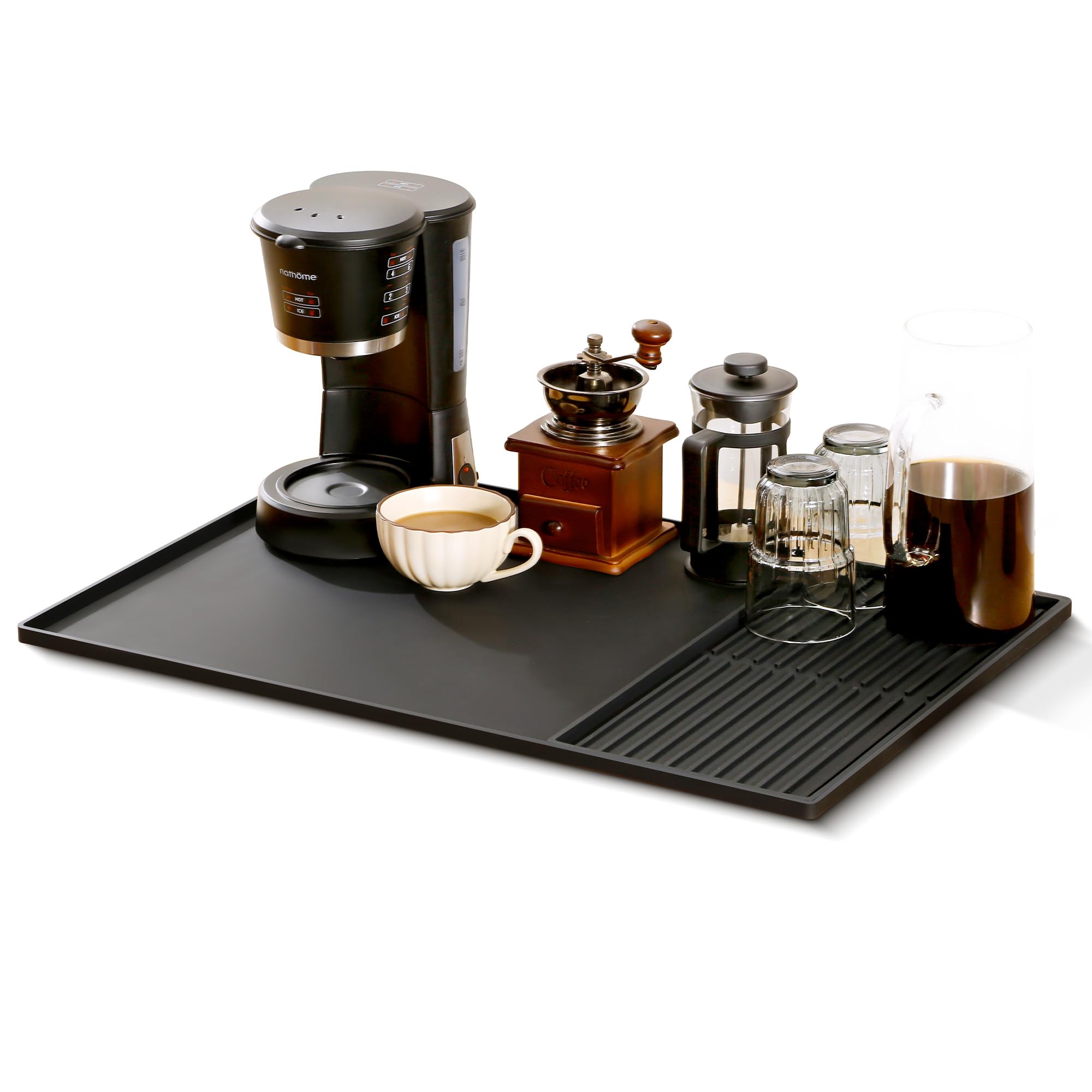 Large Silicone Mat Under Coffee Machines 40.5x61cm with Raised Edges Stackable 19x40cm, Multi-Functional Base Mat