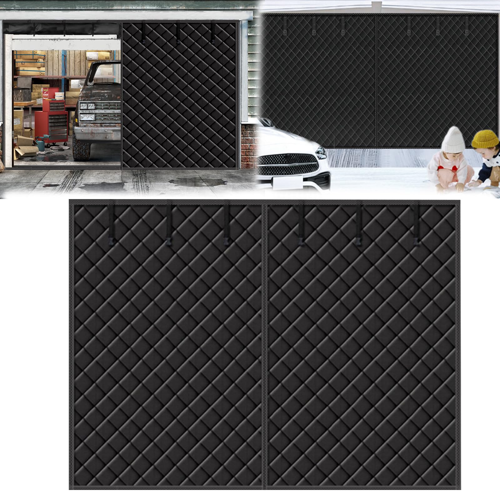 Tenda Isolante Mocoli per Porta Garage, 497x218 cm, Nero, Impermeabile, Magnetica, Termoisolante