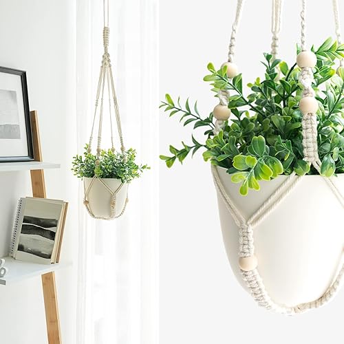 Miniatura 2 de Mkono Juego de 2 plantas colgantes falsas con maceta plantas colgantes decoración artificial colgador de plantas de macramé con 2 plantas