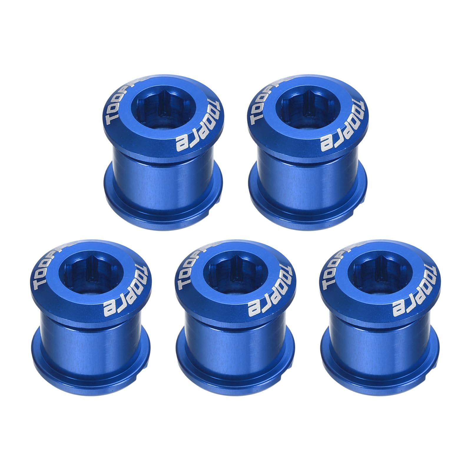 sourcing map 5pcs Double Chain Ring Bolts M8 Aluminum Alloy Bicycle Crankset Nuts Chainwheel Screws for Road Bike Mountain Bike, Blue