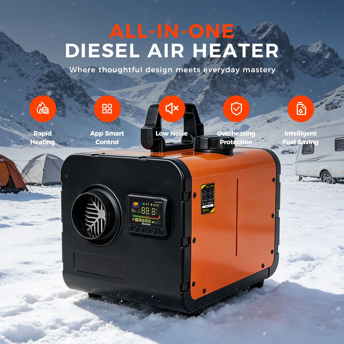 Sunster 8KW Diesel-Lufterhitzer All-in-One mit WLAN & APP Steuerung, Standheizung für Wohnmobil LKW Camper, leise Ölpumpe, 5L Tank, 12V/24V & 230V Netzbetrieb, schnelle Warmluftheizung(TP W1)