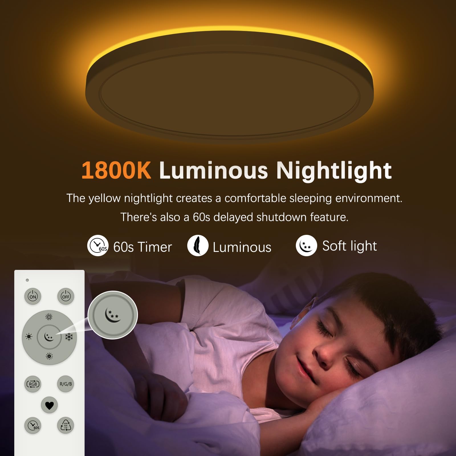 Ściemnialna lampa sufitowa LED, 25 W 3200 LM RGB z pilotem zdalnego sterowania, 1800 K ciepła lampka nocna, panel 3000 K-6500K ściemnialny IP54 wodoodporny do sypialni pokoju dziecięcego salonu