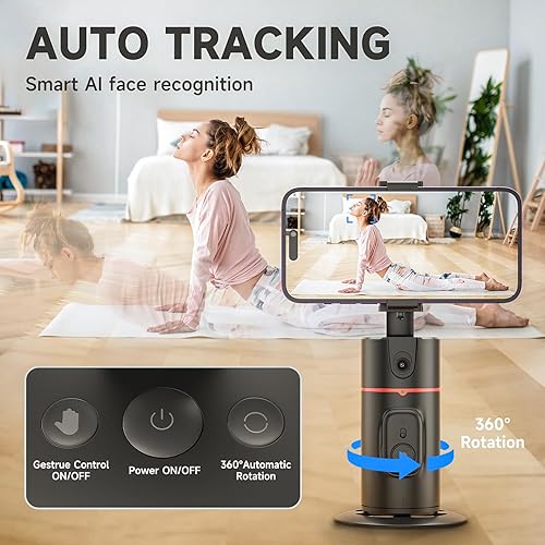 Miniatura 4 de Trípode de seguimiento facial automático  Soporte de teléfono de seguimiento automático de rotación de 360, sin aplicación, soporte de cámara de